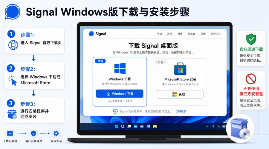 Signal电脑版怎么下载？Windows安装、扫码绑定与使用教程 正文图 1